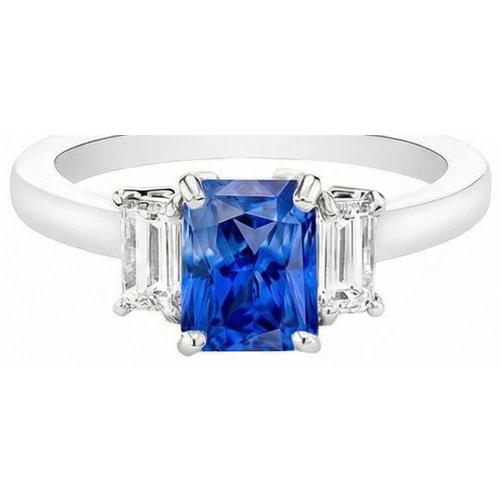 natural radiant sapphire 2ct ring top view