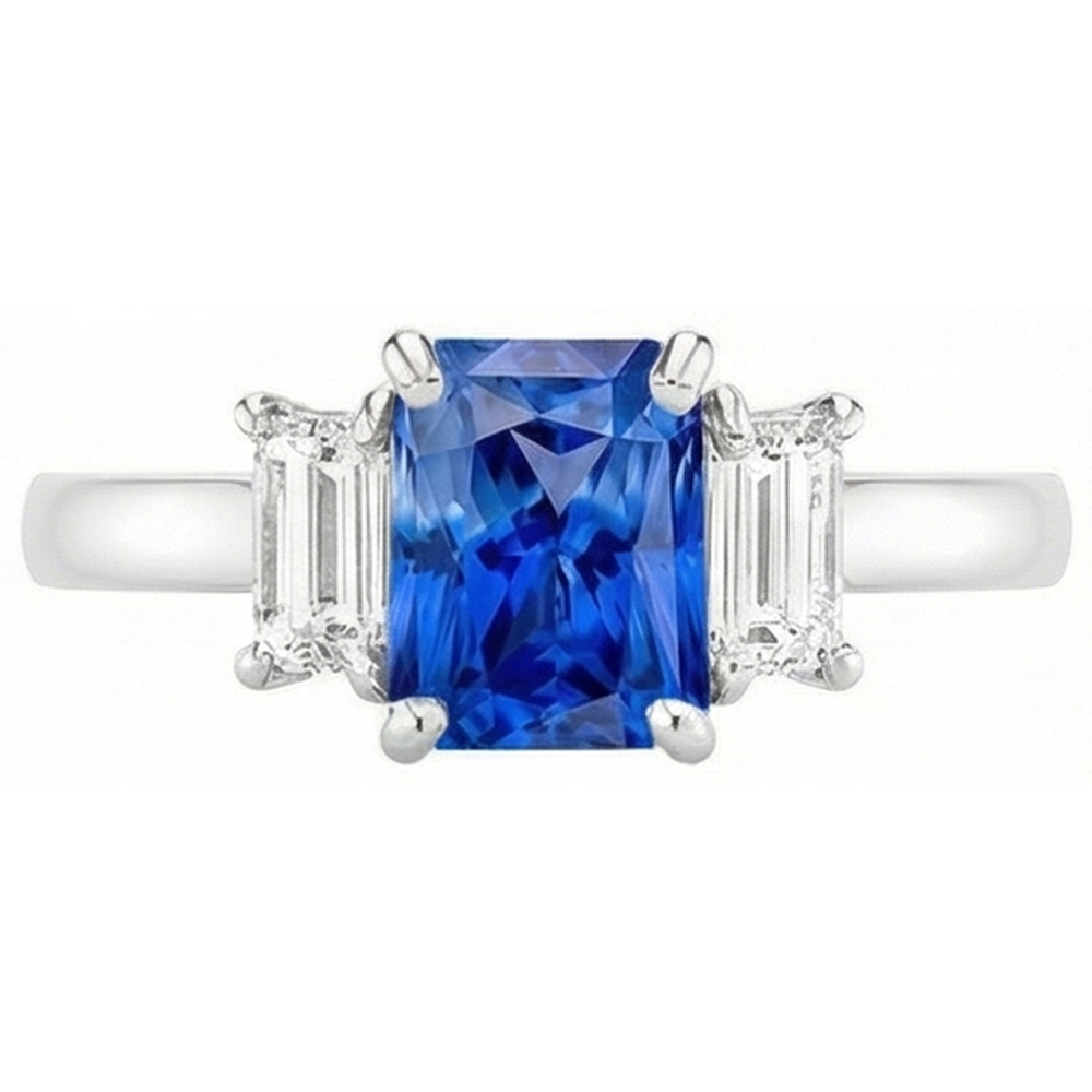 natural radiant sapphire 2ct ring side angle