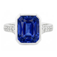 Natural Earth Mined Diamond Gemstone Jewellery Bezel Set Radiant Blue Sapphire Ring 3 Carats