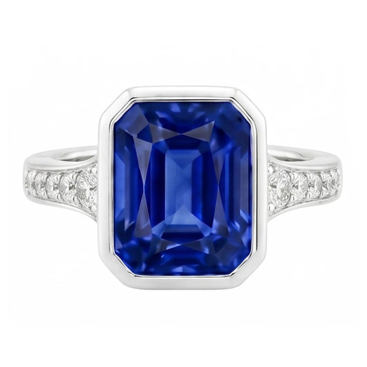 Natural Earth Mined Diamond Gemstone Jewellery Bezel Set Radiant Blue Sapphire Ring 3 Carats