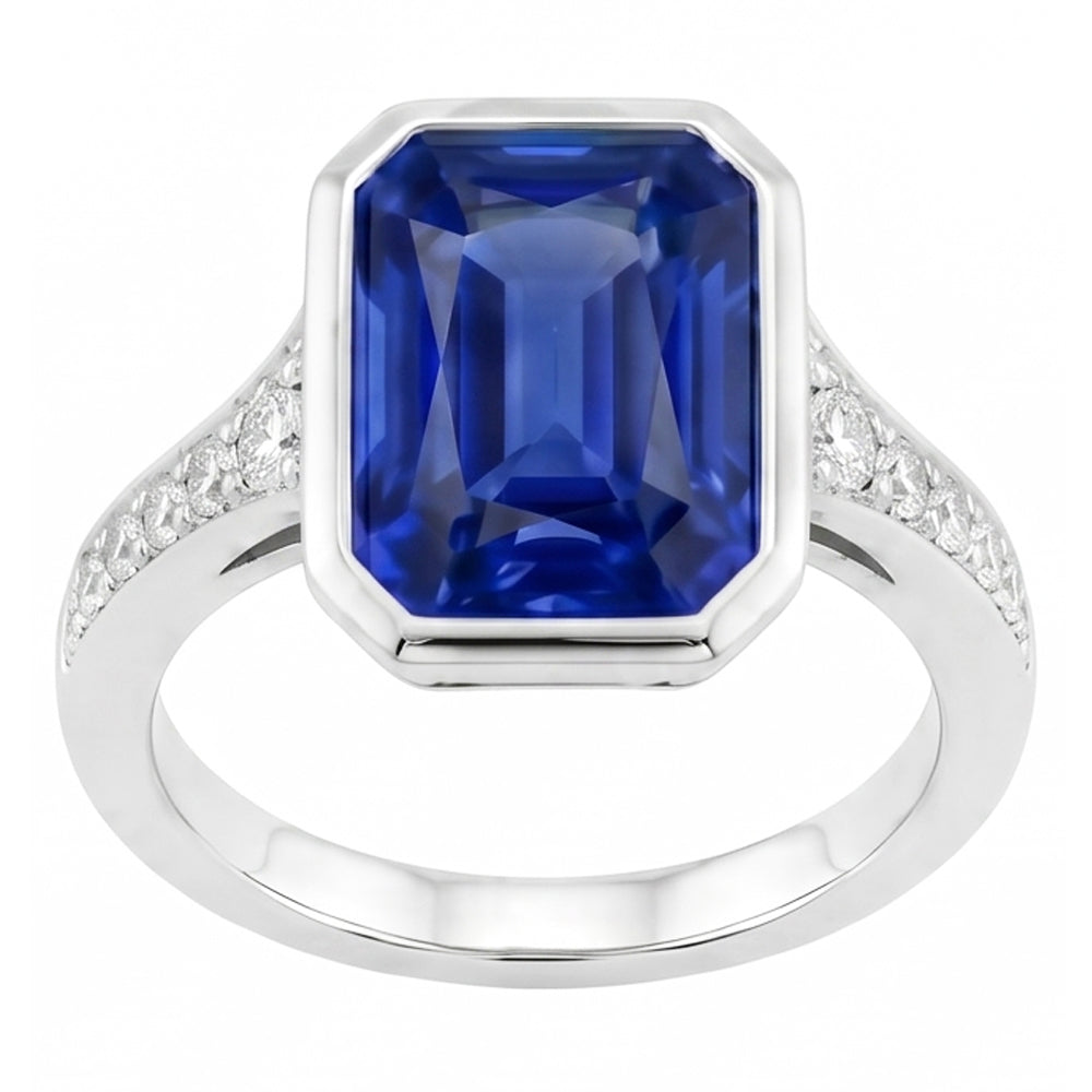 Natural Earth Mined Diamond Gemstone Jewellery Bezel Set Radiant Blue Sapphire Ring 3 Carats
