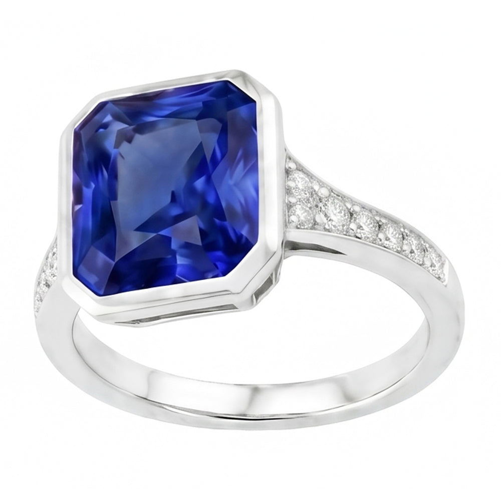 Natural Earth Mined Diamond Gemstone Jewellery Bezel Set Radiant Blue Sapphire Ring 3 Carats