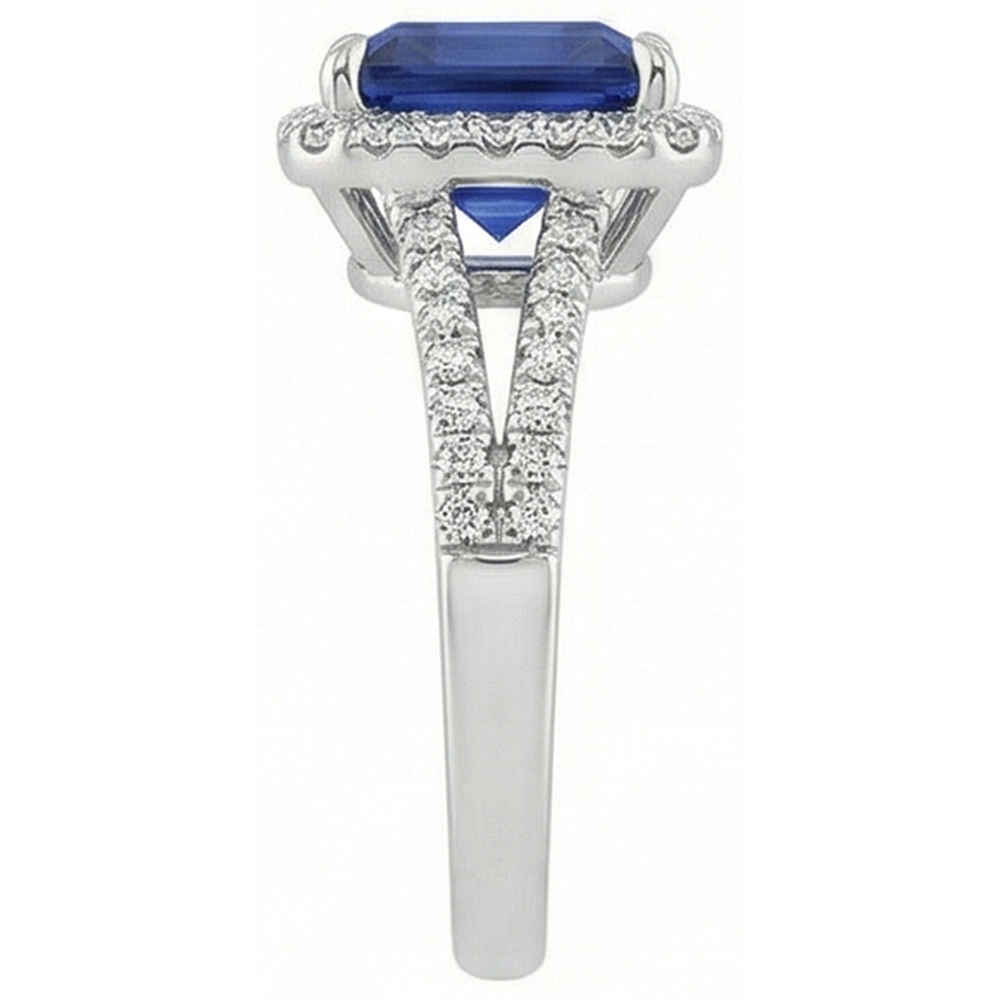 Natural Earth Mined Diamond Gemstone Ring 5 Carats Halo Blue Sapphire Gold Jewellery