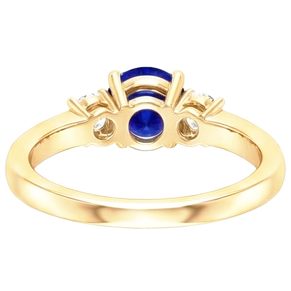 Natural Earth Mined Diamond Gemstone Ring Blue Sapphire 2 Carats 3 Stone Style Yellow Gold