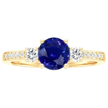 Natural Earth Mined Diamond Gemstone Ring Blue Sapphire 2 Carats 3 Stone Style Yellow Gold