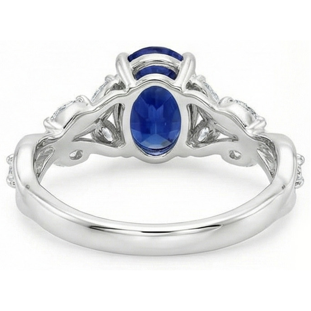 Natural Earth Mined DIAMOND ( NOT LAB GROWN ) Gemstone Ring Leaf Style Oval Cut Blue Sapphire 5 Carats