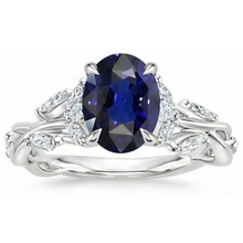 Natural Earth Mined DIAMOND ( NOT LAB GROWN ) Gemstone Ring Leaf Style Oval Cut Blue Sapphire 5 Carats