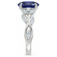 Natural Earth Mined DIAMOND ( NOT LAB GROWN ) Gemstone Ring Leaf Style Oval Cut Blue Sapphire 5 Carats