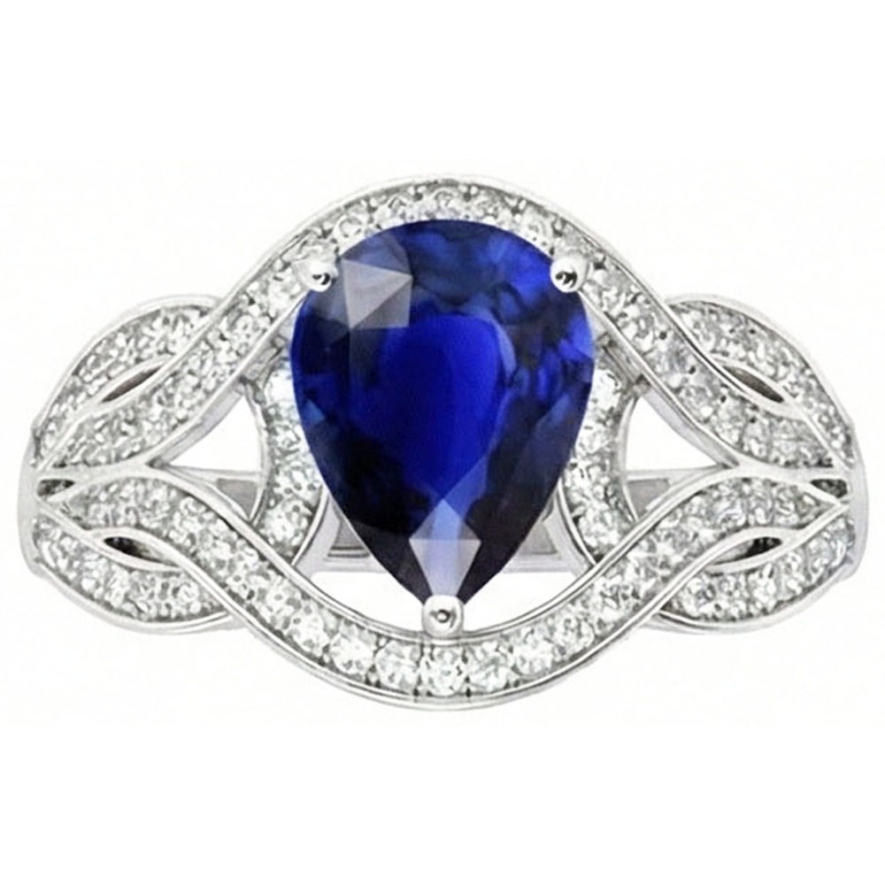 natural round sapphire 3ct ring close up detail