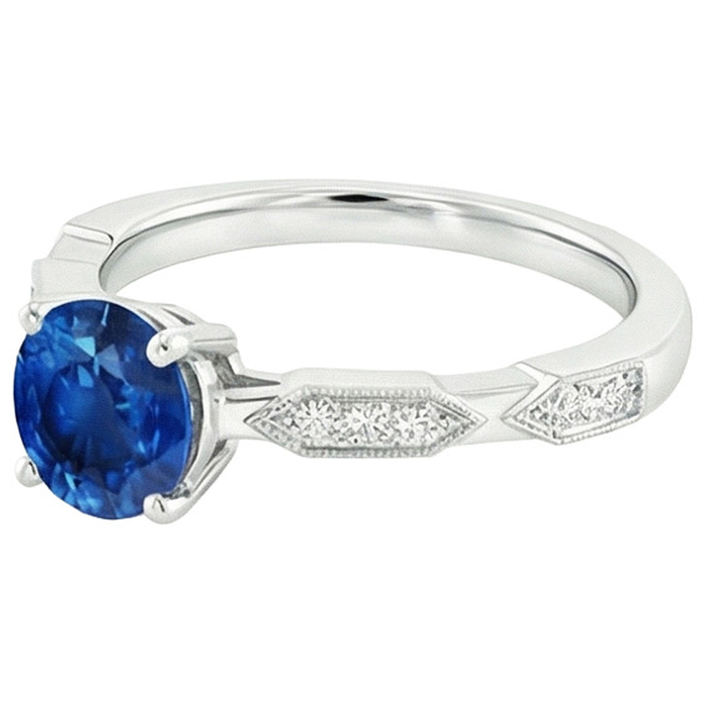 Natural Earth Mined Diamond Gemstone Ring Vintage Style Round Blue Sapphire 2.25 Carats
