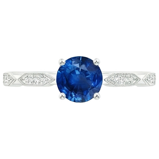 Natural Earth Mined Diamond Gemstone Ring Vintage Style Round Blue Sapphire 2.25 Carats