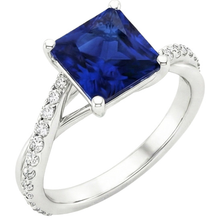 Natural Earth Mined Diamond Gold Jewellery Princess Blue Sapphire Ring With Accents 6 Carats