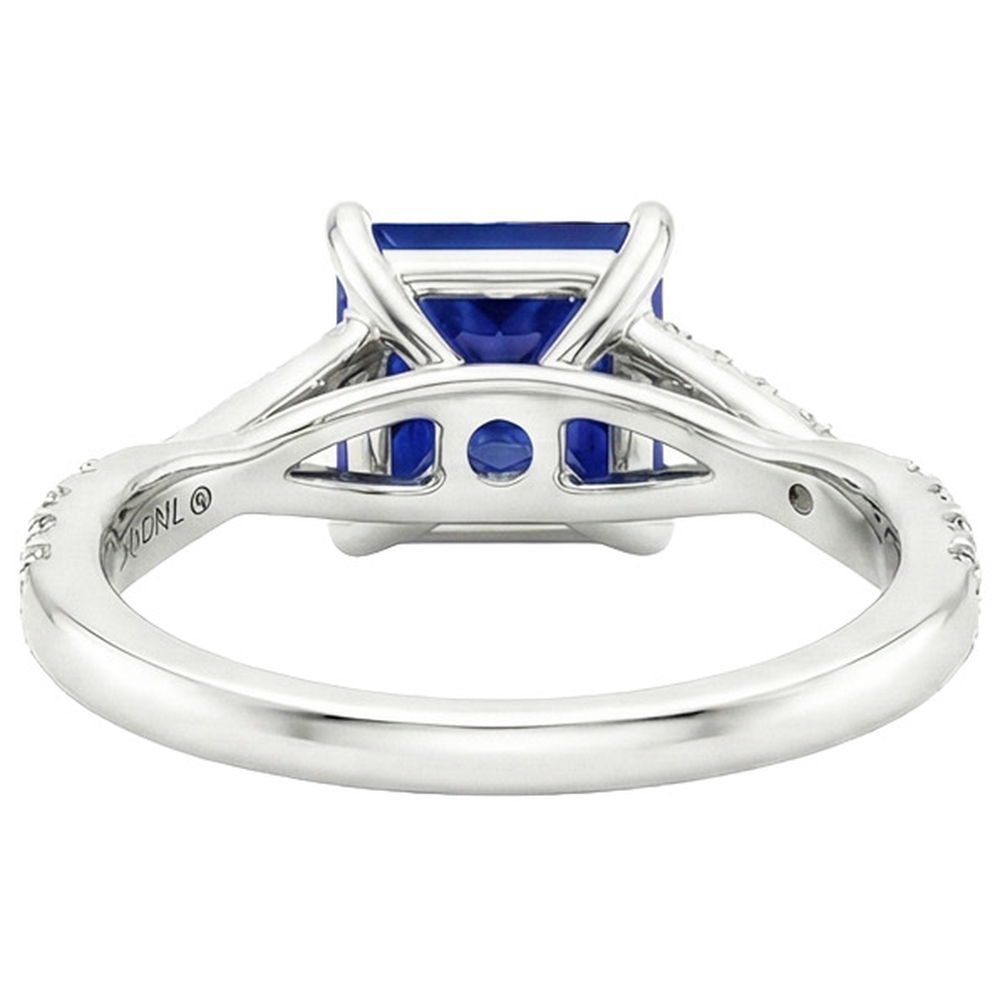 Natural Earth Mined Diamond Gold Jewellery Princess Blue Sapphire Ring With Accents 6 Carats