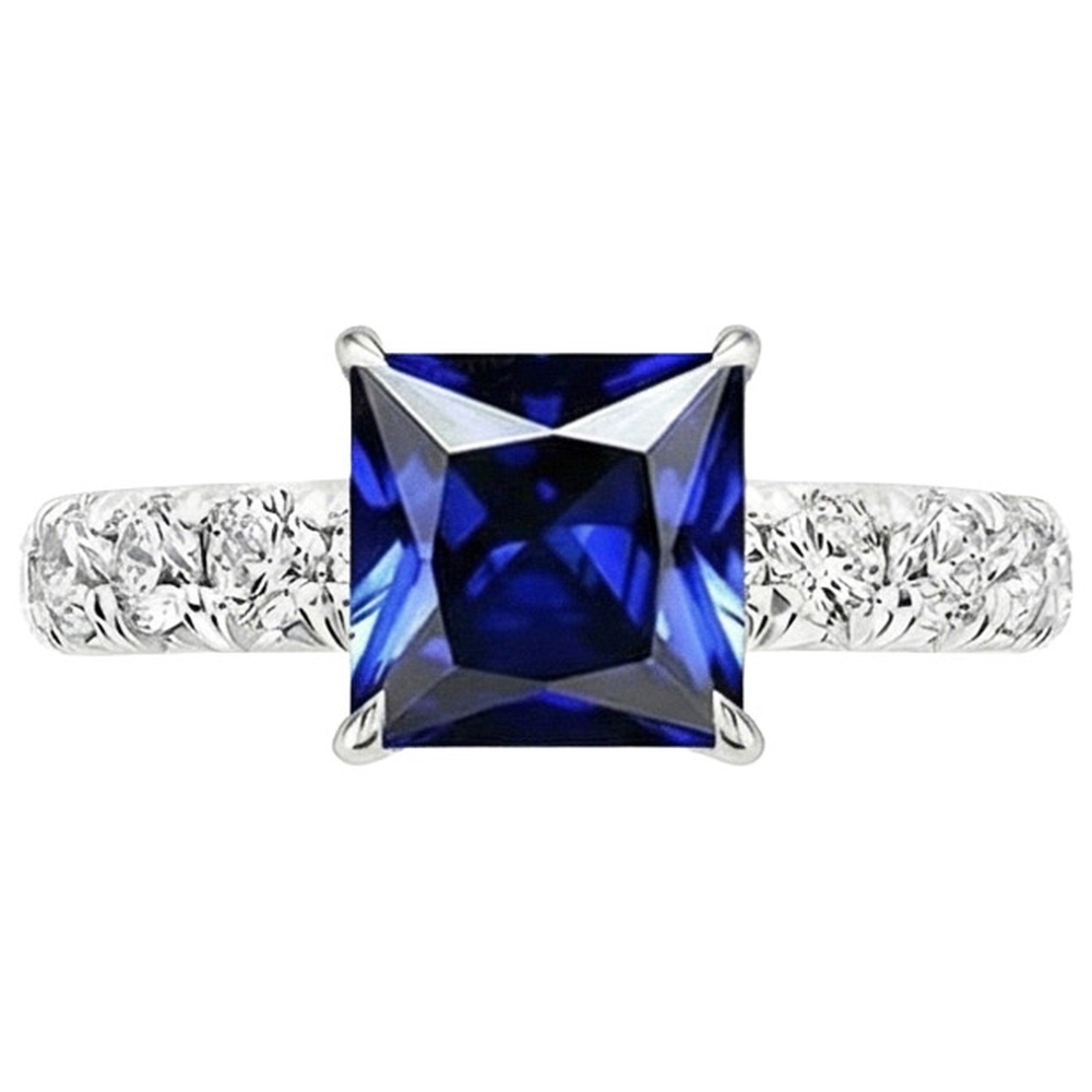 Natural Earth Mined Diamond Gold Ring Prong Set Sri Lankan Sapphire With Accents 6 Carats