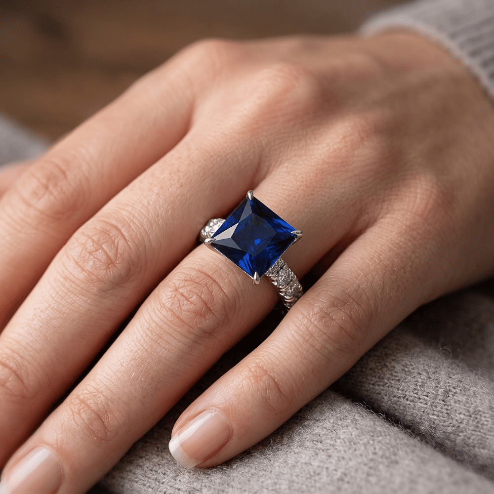 Natural Earth Mined Diamond Gold Ring Prong Set Sri Lankan Sapphire With Accents 6 Carats