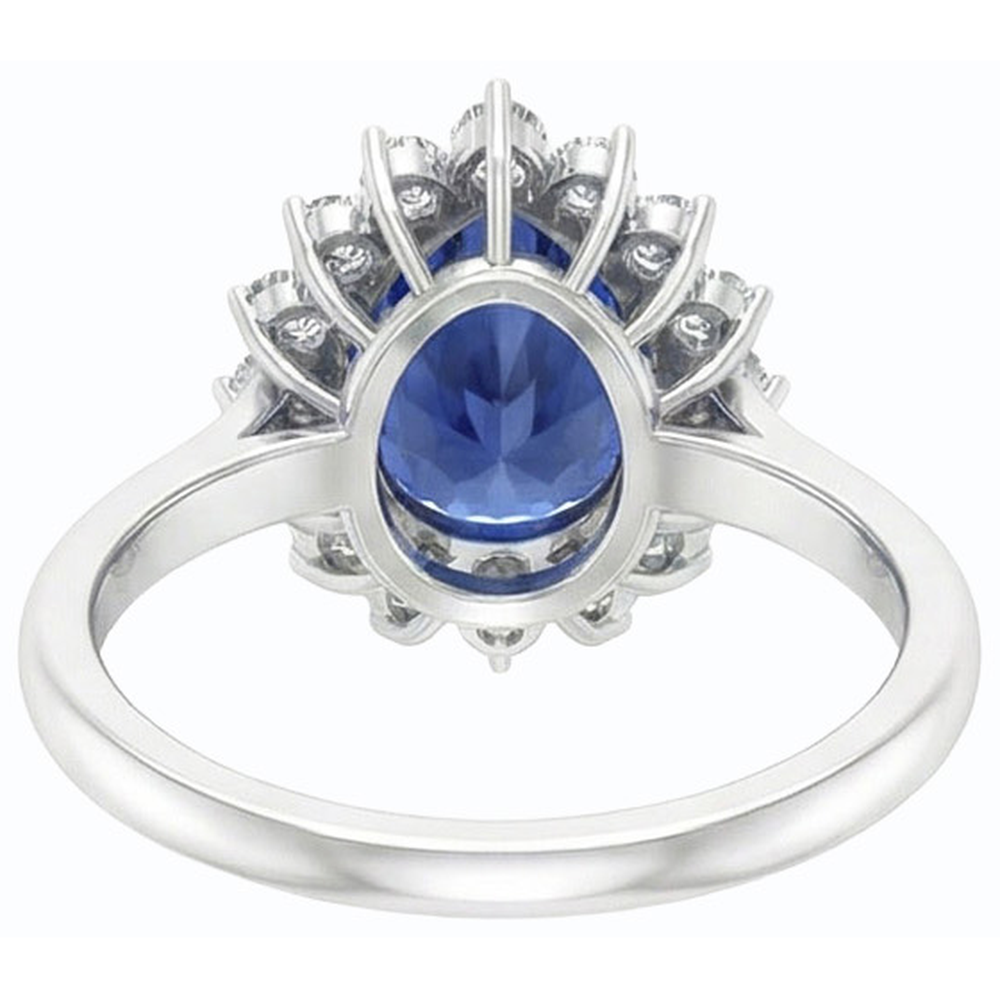 Natural Earth Mined Diamond Halo Anniversary Pear Shaped Blue Sapphire Ring 4.50 Carats
