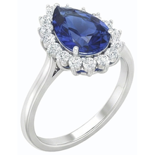 Natural Earth Mined Diamond Halo Anniversary Pear Shaped Blue Sapphire Ring 4.50 Carats