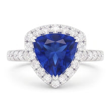 Natural Earth Mined Diamond Halo Anniversary Ring Trillion Cut Sapphire 3 Carats