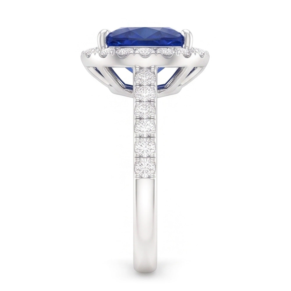 Natural Earth Mined Diamond Halo Anniversary Ring Trillion Cut Sapphire 3 Carats