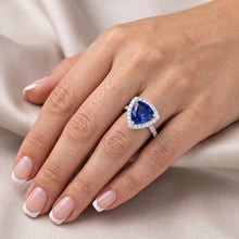 Natural Earth Mined Diamond Halo Anniversary Ring Trillion Cut Sapphire 3 Carats
