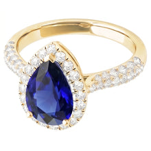 Natural Earth Mined Diamond Halo Blue Sapphire Wedding Ring Yellow Gold 5 Carats