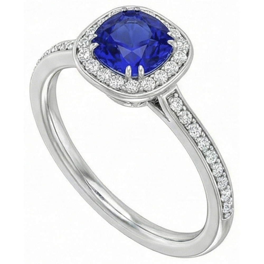 natural round sapphire 3ct ring close up detail