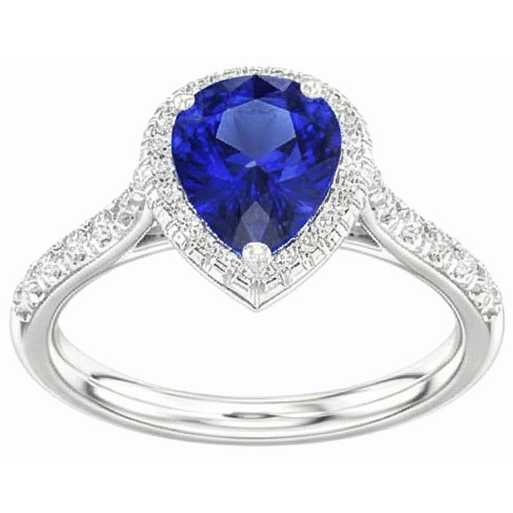 Natural Earth Mined Diamond Halo Engagement Ring Ceylon Sapphire 3.50 Carats