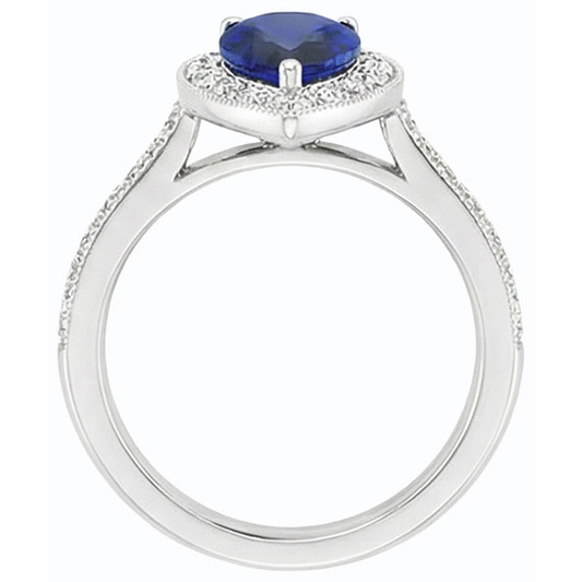Natural Earth Mined Diamond Halo Engagement Ring Pear Srilanka Sapphire 4.50 Carats