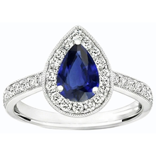 Natural Earth Mined Diamond Halo Engagement Ring Pear Srilanka Sapphire 4.50 Carats