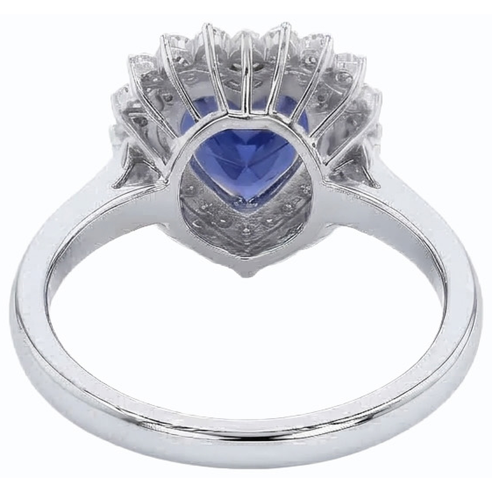 Natural Earth Mined Diamond Halo Heart Blue Sapphire Ring 3 Carat Star Style