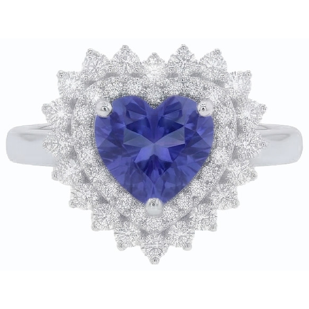 Natural Earth Mined Diamond Halo Heart Blue Sapphire Ring 3 Carat Star Style