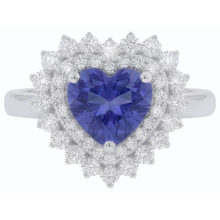 Natural Earth Mined Diamond Halo Heart Blue Sapphire Ring 3 Carat Star Style