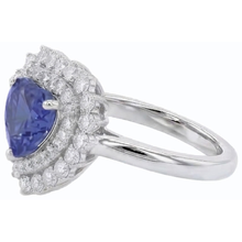 Natural Earth Mined Diamond Halo Heart Blue Sapphire Ring 3 Carat Star Style