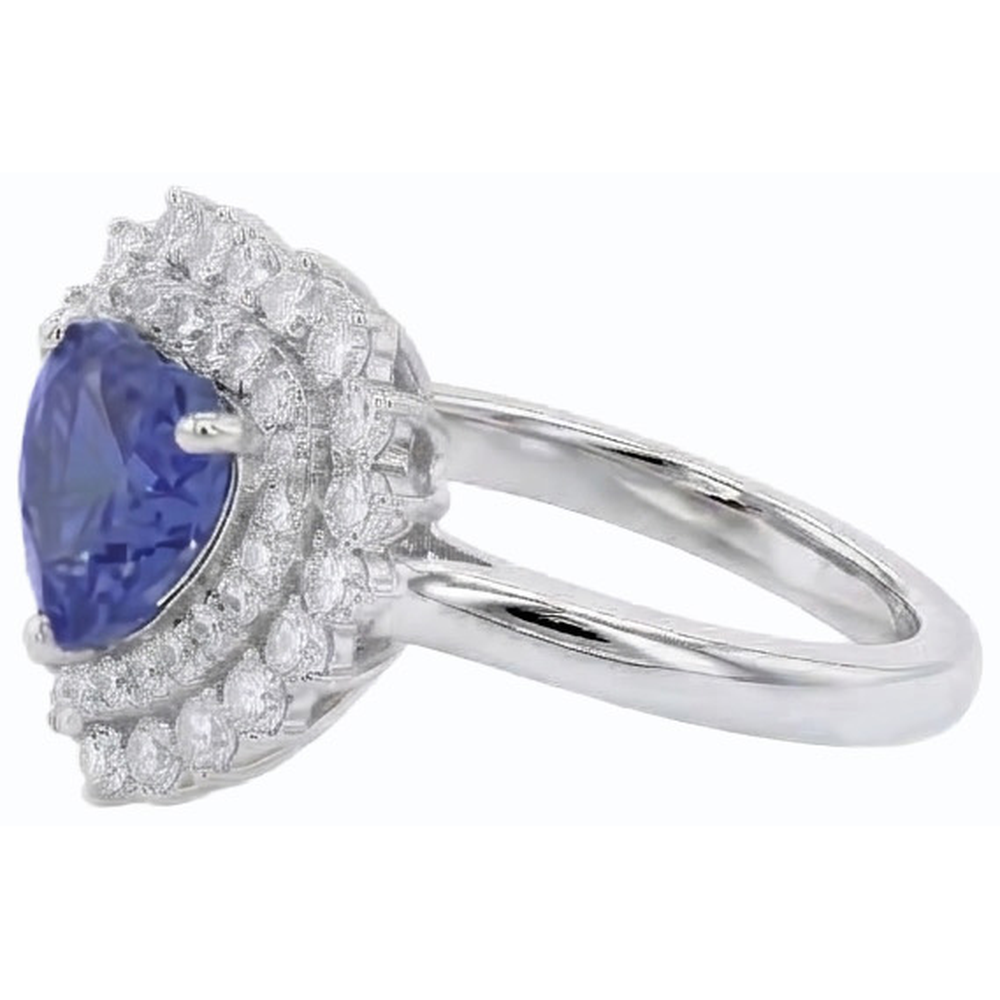 Natural Earth Mined Diamond Halo Heart Blue Sapphire Ring 3 Carat Star Style