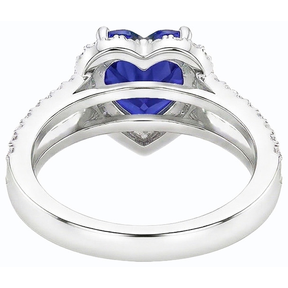 Natural Earth Mined Diamond Halo Heart Cut Sapphire Ring Double Shank 3.50 Carats