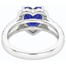 Natural Earth Mined Diamond Halo Heart Cut Sapphire Ring Double Shank 3.50 Carats