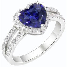 Natural Earth Mined Diamond Halo Heart Cut Sapphire Ring Double Shank 3.50 Carats
