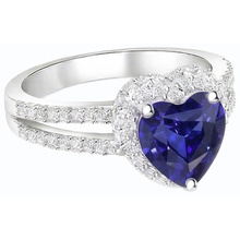Natural Earth Mined Diamond Halo Heart Cut Sapphire Ring Double Shank 3.50 Carats