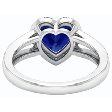 Natural Earth Mined Diamond Halo Heart Shaped Blue Sapphire Ring Split Shank 4 Carats