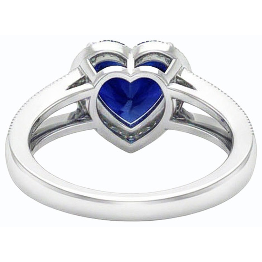 Natural Earth Mined Diamond Halo Heart Shaped Blue Sapphire Ring Split Shank 4 Carats