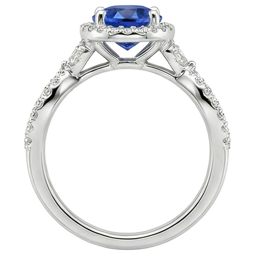 Natural Earth Mined Diamond Halo Jewellery Deep Blue Sapphire Split Shank Prong Set 3 Carats
