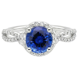 Natural Earth Mined Diamond Halo Jewellery Deep Blue Sapphire Split Shank Prong Set 3 Carats