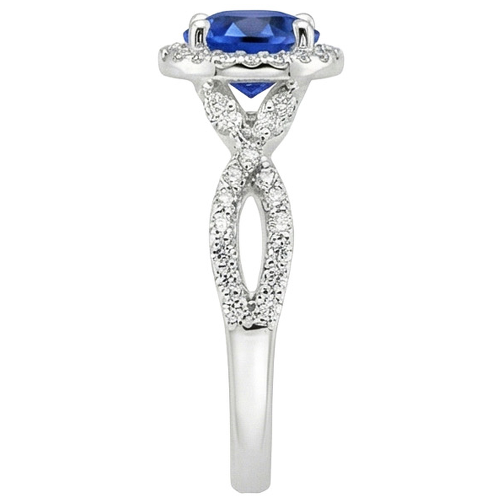 Natural Earth Mined Diamond Halo Jewellery Deep Blue Sapphire Split Shank Prong Set 3 Carats