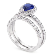 Natural Earth Mined Diamond Halo Pear Sri Lankan Sapphire Wedding Ring Set 2.50 Carats