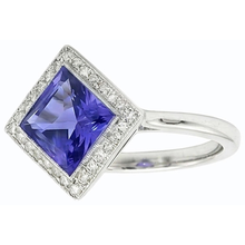 Natural Earth Mined Diamond Halo Princess Blue Sapphire Ring 3 Carats Gold Pyramid Style