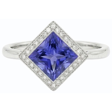 Natural Earth Mined Diamond Halo Princess Blue Sapphire Ring 3 Carats Gold Pyramid Style