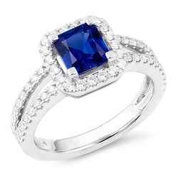 Natural Earth Mined Diamond Halo Radiant Sapphire Ring Double Shank 3 Carats Gold Jewellery