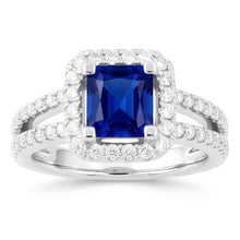 Natural Earth Mined Diamond Halo Radiant Sapphire Ring Double Shank 3 Carats Gold Jewellery