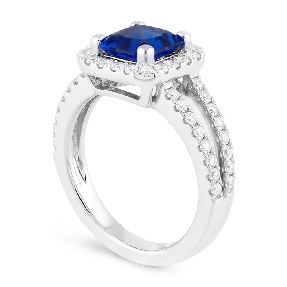 Natural Earth Mined Diamond Halo Radiant Sapphire Ring Double Shank 3 Carats Gold Jewellery