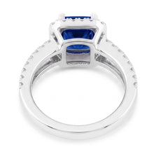 Natural Earth Mined Diamond Halo Radiant Sapphire Ring Double Shank 3 Carats Gold Jewellery